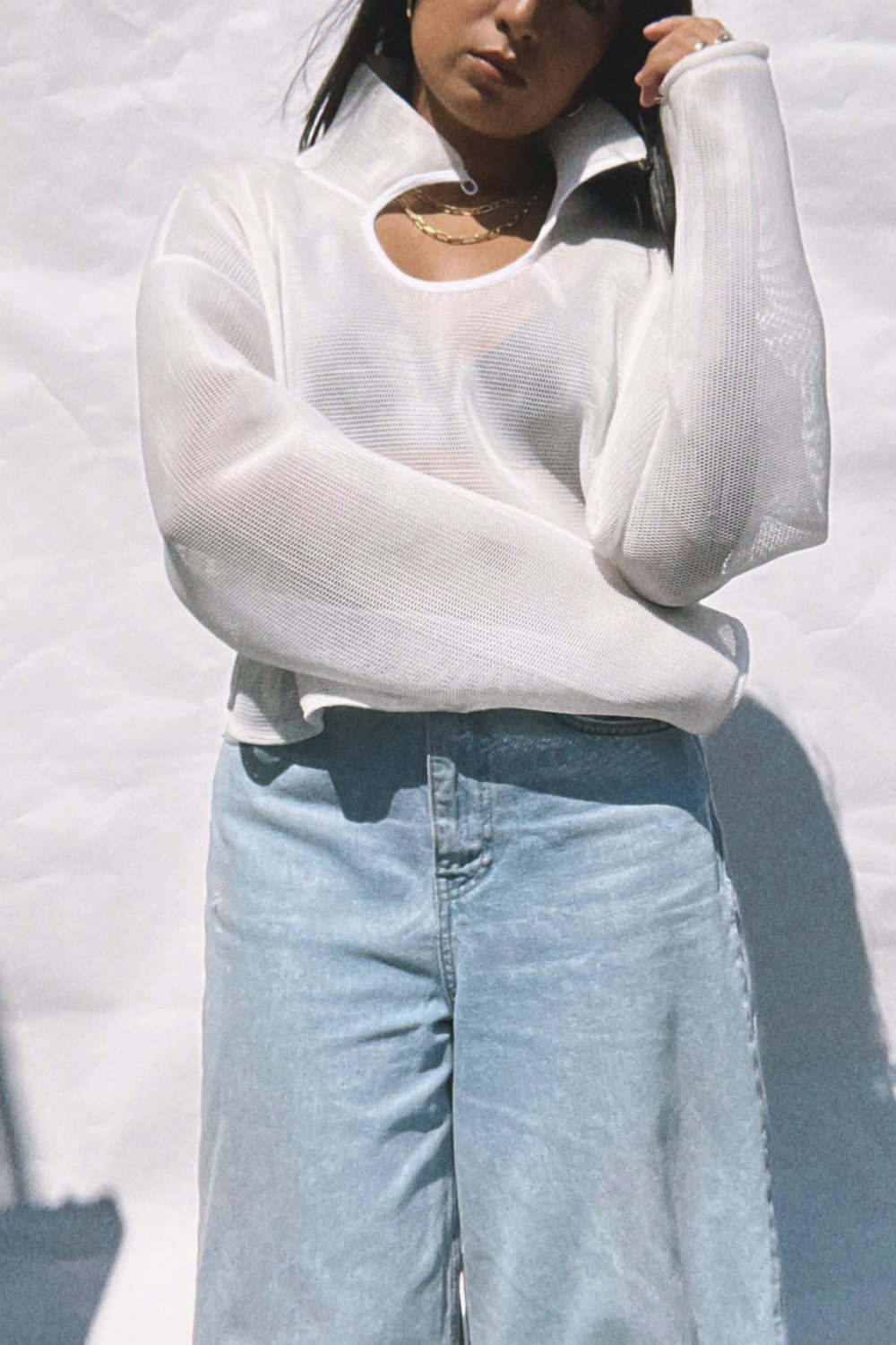 Tala Half Button Sweater - White