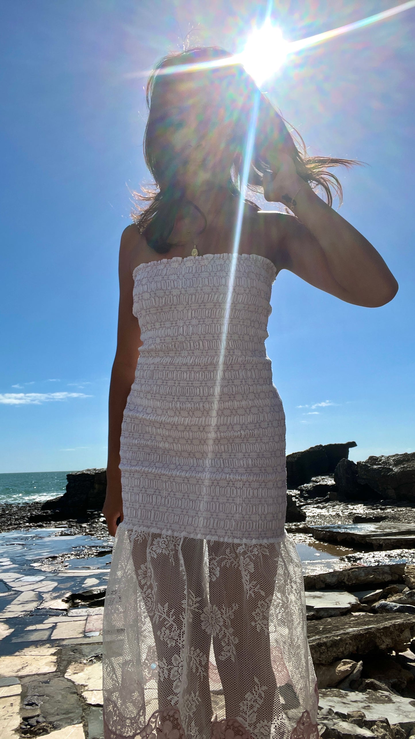 Salma Dress - White Cotton Shirred