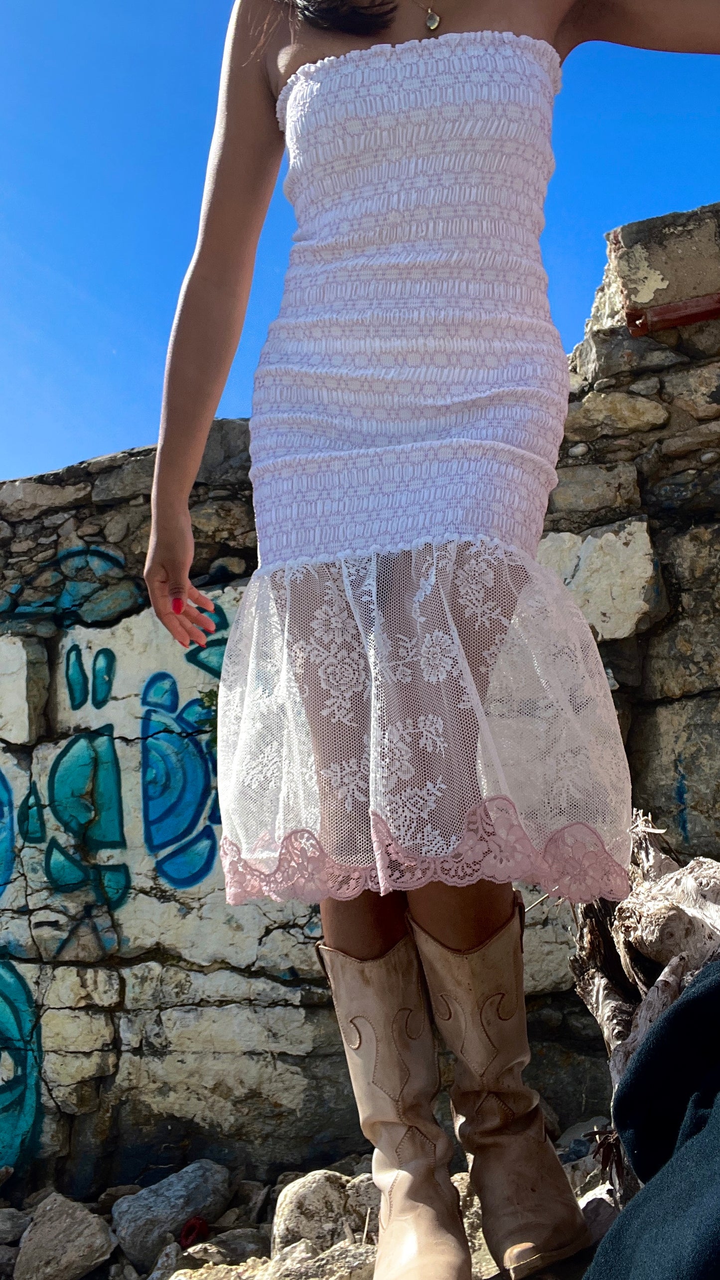 Salma Dress - White Cotton Shirred