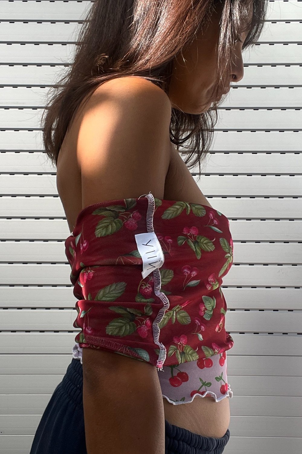 Amani Off Shoulder Mesh Top - Cherry
