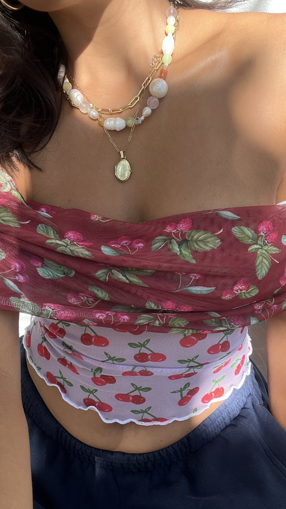 Amani Off Shoulder Mesh Top - Cherry