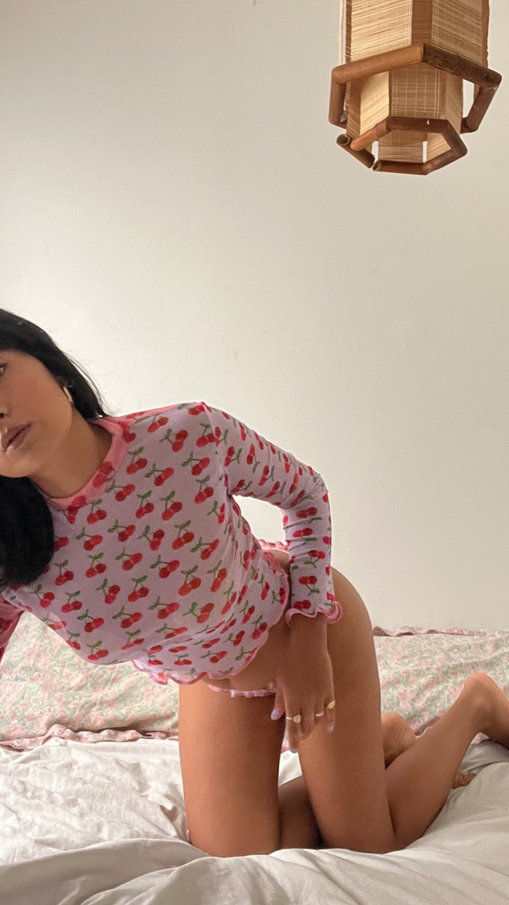 Sinta Long Sleeve Mesh Top - Cherries