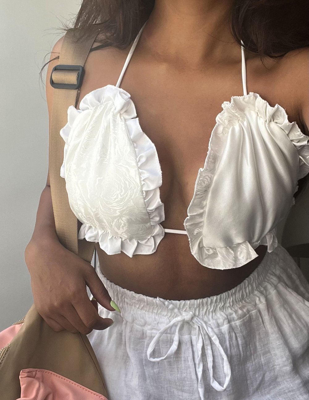 Pillow Talk Halter Neck Top - White Satin
