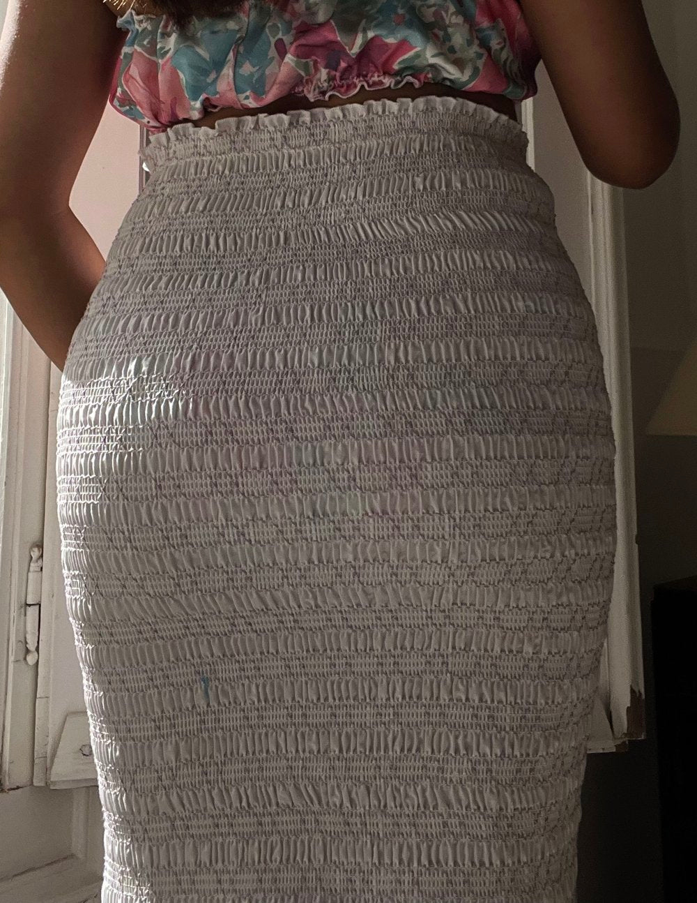 Salma Dress - White Cotton Shirred