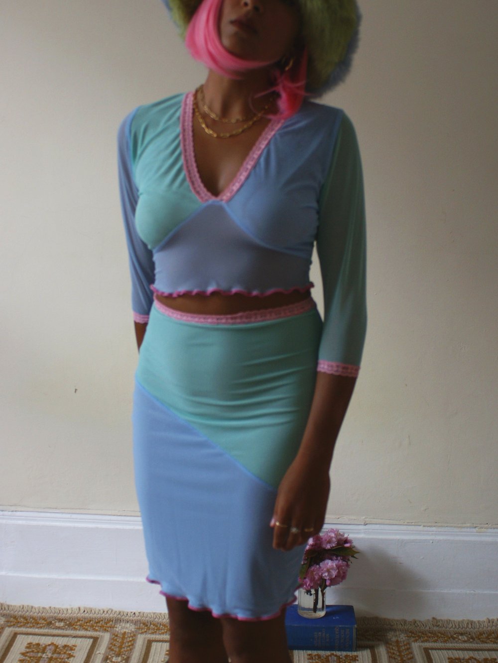 Annisa V neck Mesh Top in Pastel