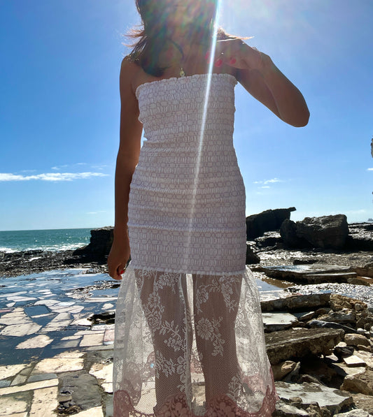 Salma Dress - White Cotton Shirred