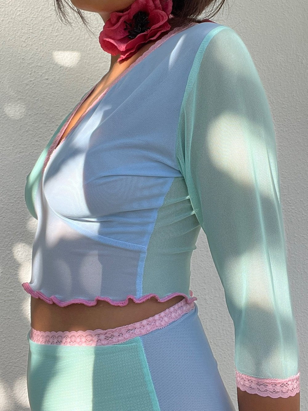 Annisa V neck Mesh Top in Pastel