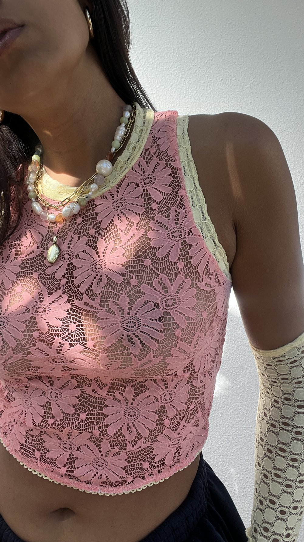 Ami Lace Tank - Pink