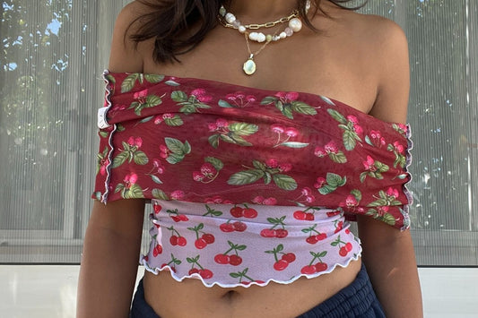 Amani Off Shoulder Mesh Top - Cherry